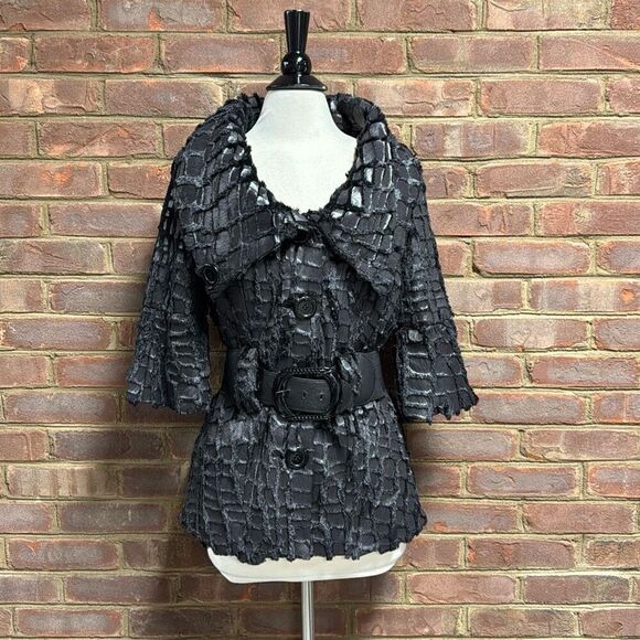 Ethyl Women’s Black Faux Fur Sheared Belted 1/4 Sleeve Jacket Size Small - Picture 3 of 9
